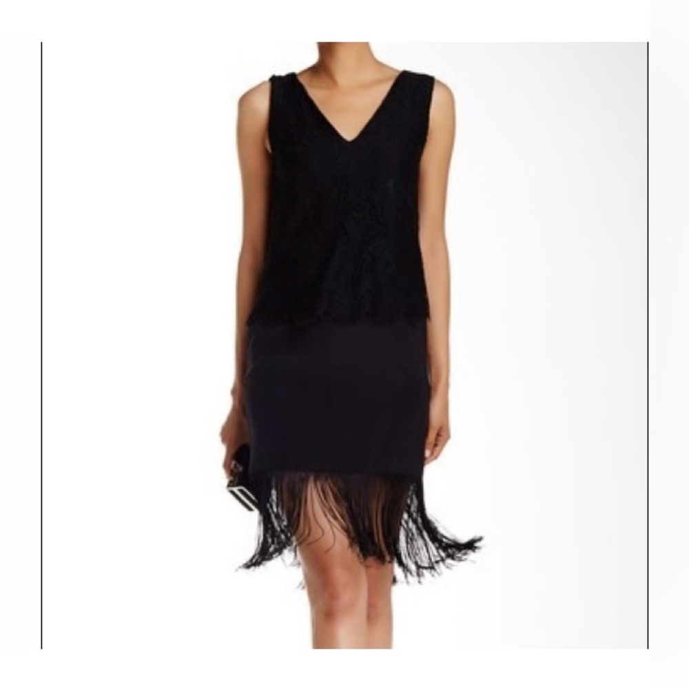 Nicole Miller Black Silk Lace and Fringe Sleeveless Dress - Oh-La-La